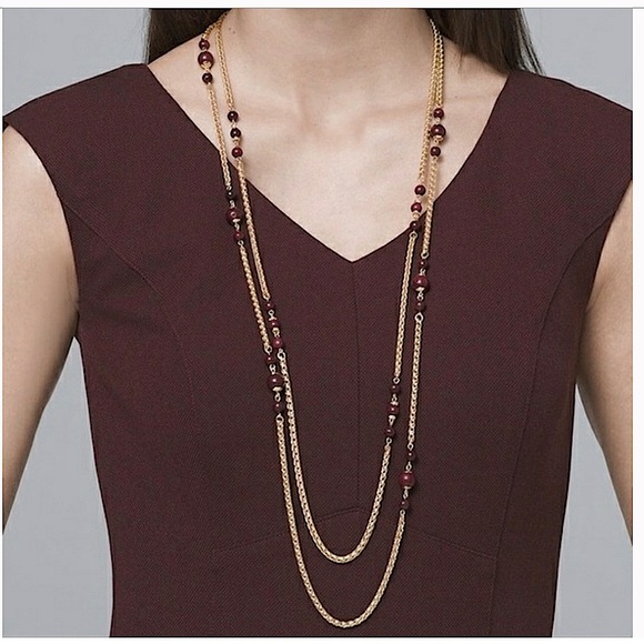WHBM GENUINE HOWLITE DOUBLE STRAND GOLDTONE NECKLACE - Picture 1 of 2